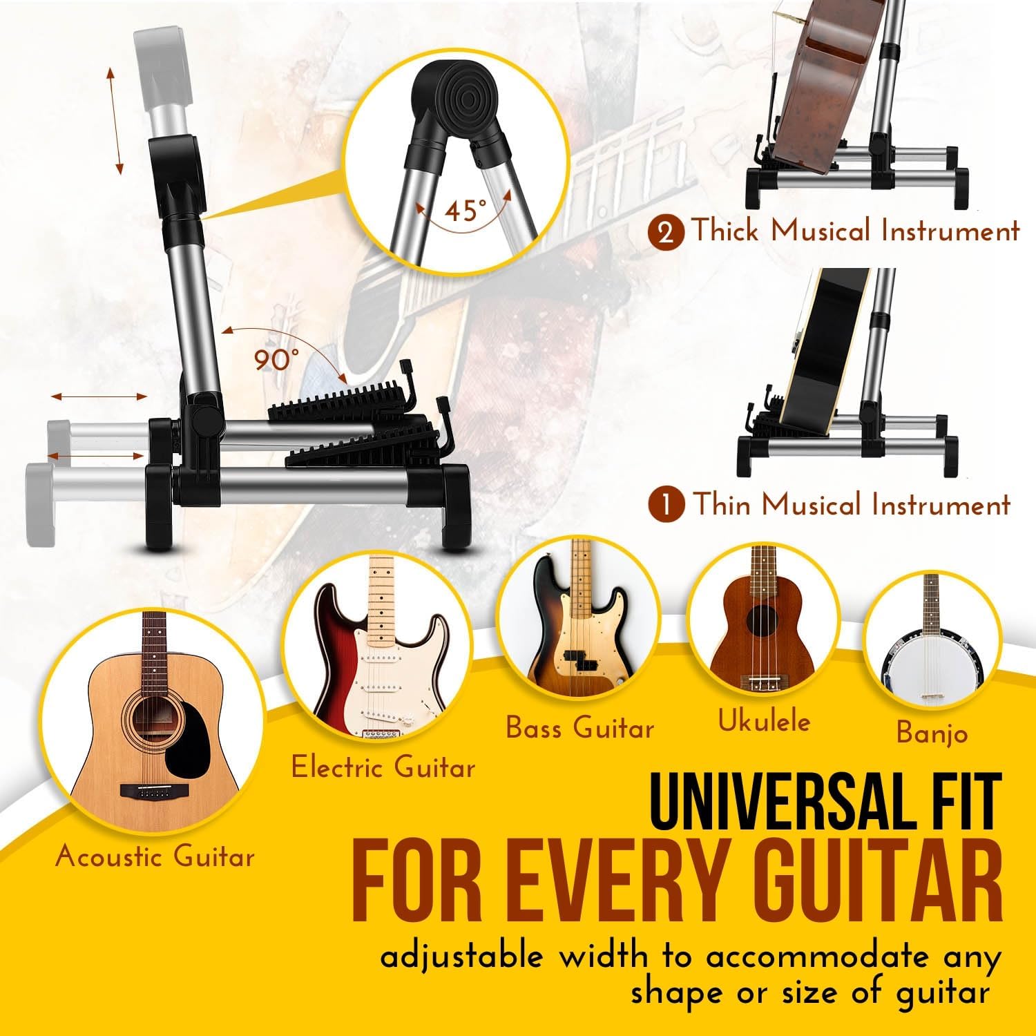 Flexzion Guitar Stand Folding Adjustable A-Frame Floor Portable Instrument Stand Rack Holder for Acoustic Electric Classical Guitar and Bass, Violin, Ukulele, Banjo, Mandolin Portable Lightweight