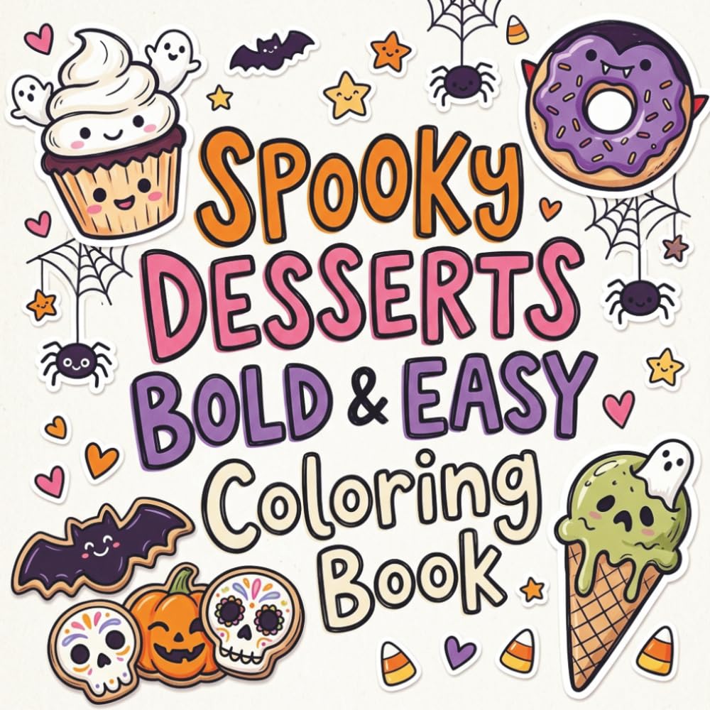 Spooky Desserts Bold & Easy Coloring Book: Cute and Creepy Sweet Treats with Simple Coloring Pages for Teens and Adults
