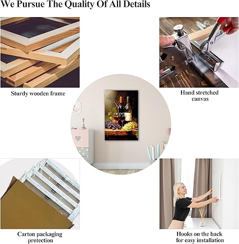 Miniatura 82 de Hzddty Lienzo decorativo para pared, diseño rústico de cocina, vino tinto y pan, cuadros de comida para decoración de pared, impresiones de pintura