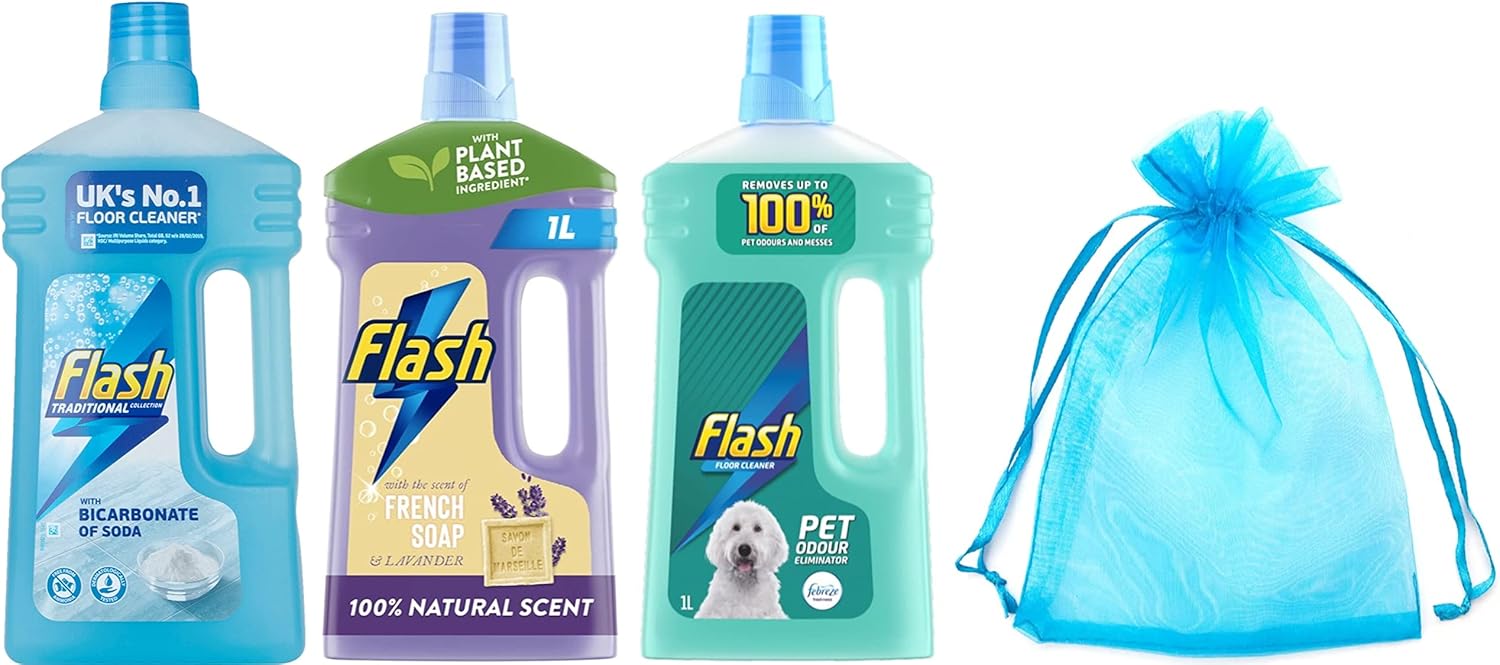 Flash All Purpose & Floor Cleaner Bundle Cleaner with Bicarbonate of Soda,1L + Natural French