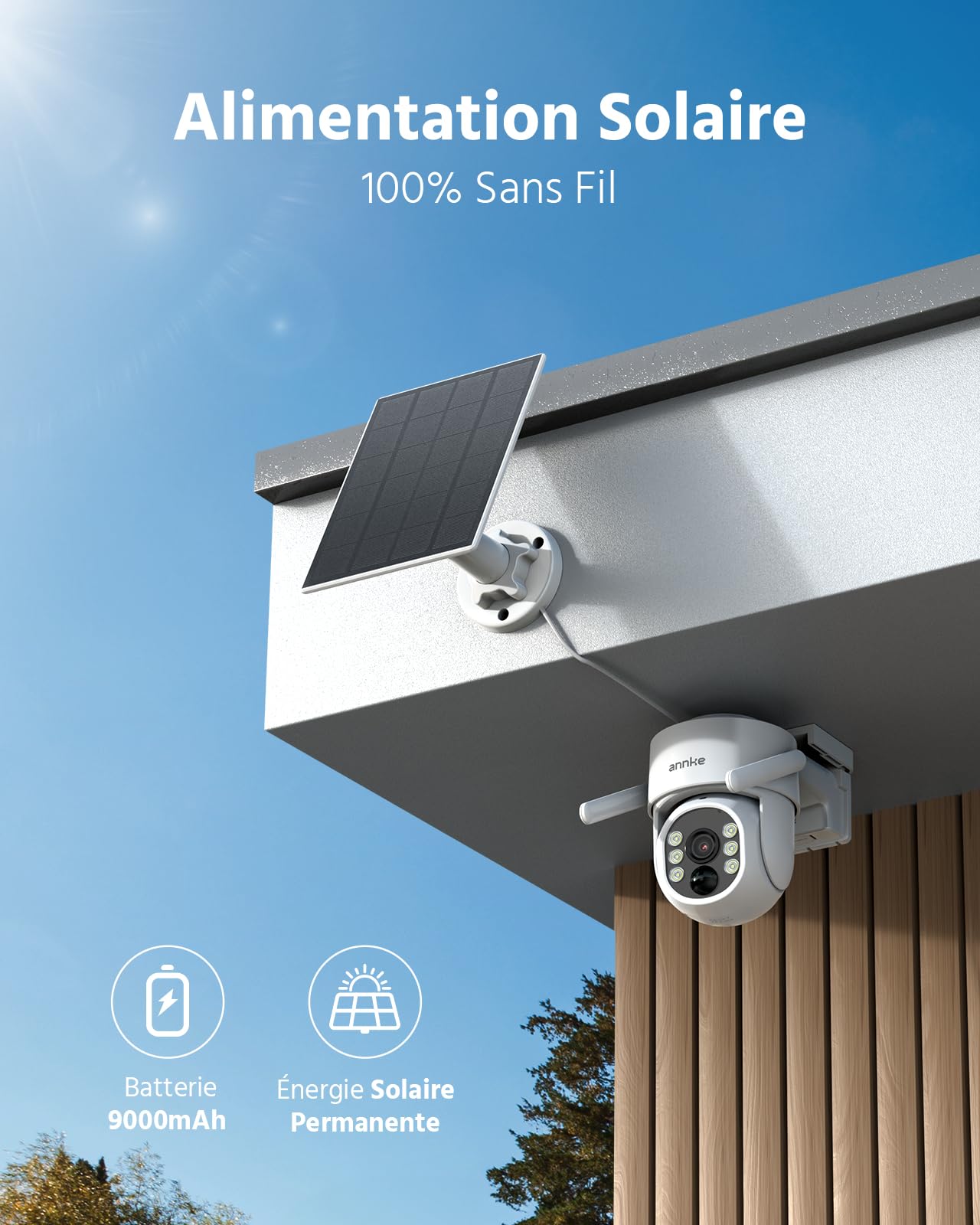 ANNKE 2.5K 4MP Camera Surveillance WiFi Exterieure sans Fil Solaire IP65