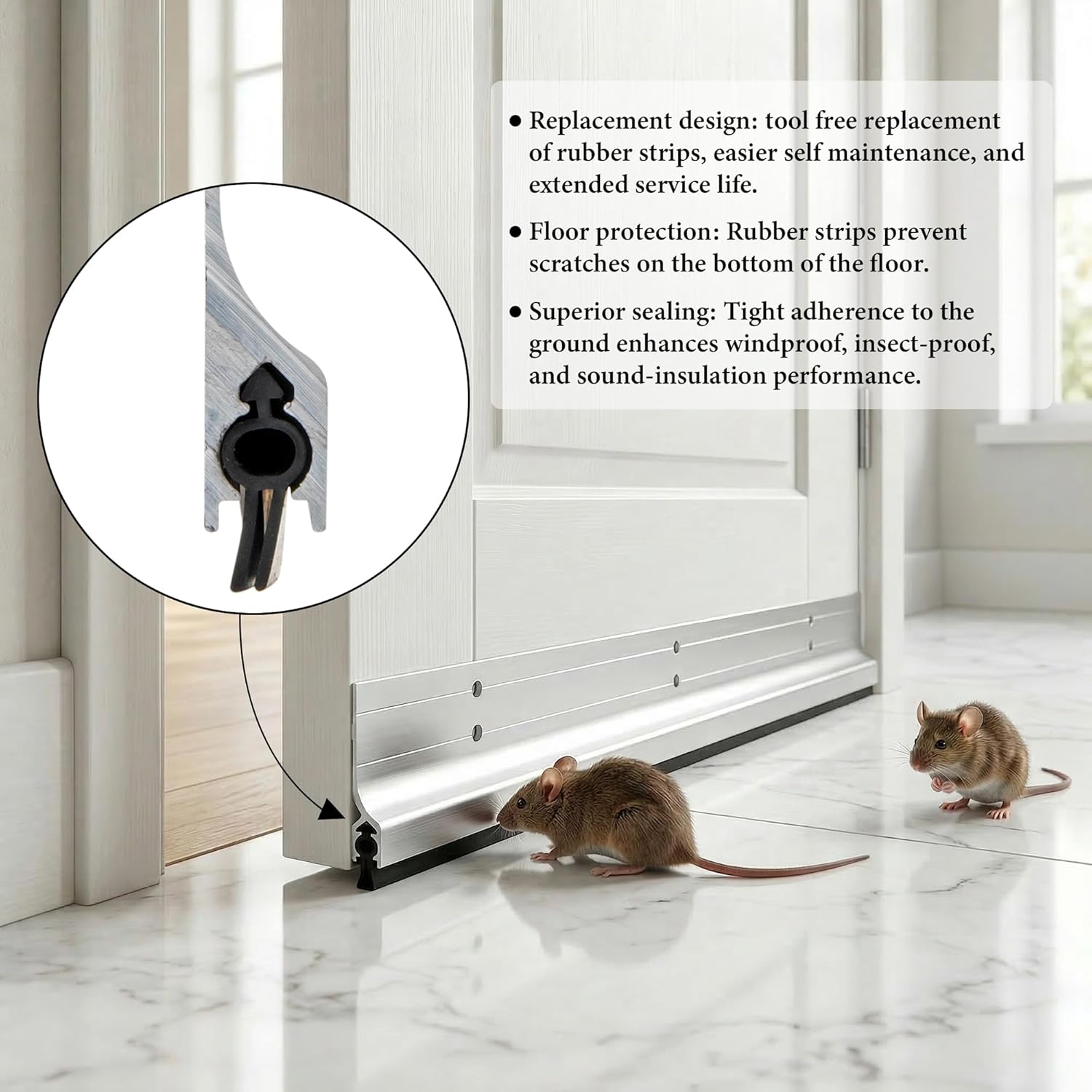2pcs Metal Door Draft Stopper 36 Inch Aluminum Mouse Bottom Mice Seal Strip Rodent Proof Door Sweep Noise Blocker Door Silver