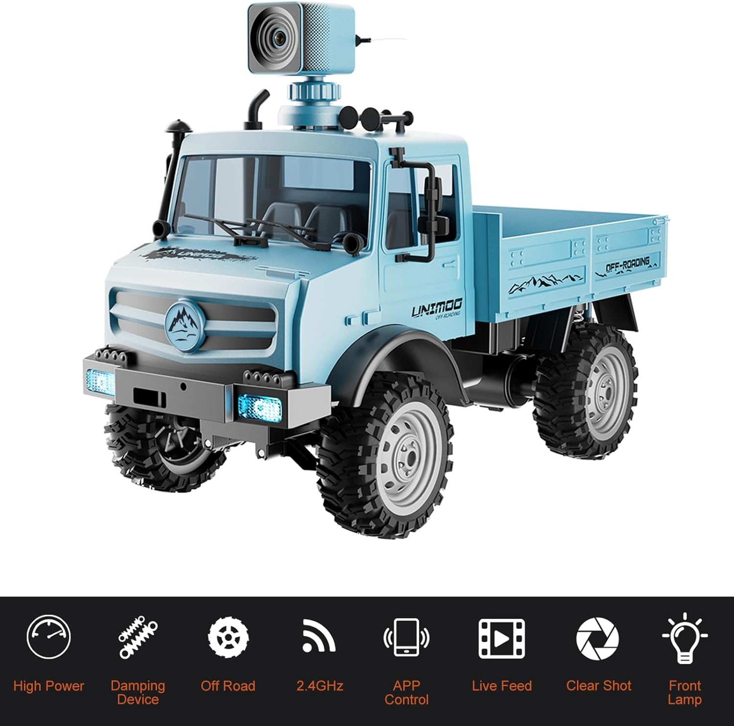 1:16 Scale Remote Control Trucks, 2.4GHz RC Car with 720P Camera, 20km/h High Speed Full Scale RC Rock Crawler, Rear Drive Climbing Car Dual-Mode Remote Control for Teen Adults