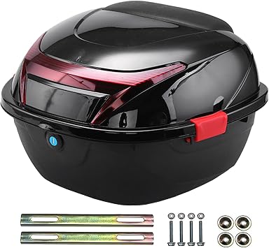 35L Motorcycle Top Case, Universal Scooter Tour Tail Box Trunk Luggage Top Case Lockable Storage Carrier Case with Mounting Hardware, Waterproof Scooter Top Box,Black