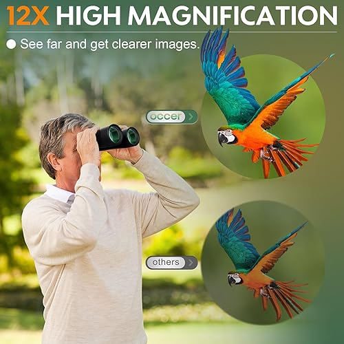 Miniatura 4 de occer Prismáticos de observación de aves de 12 x 50 para adultos, prismáticos HD de alta potencia con visión clara, prismáticos de fácil enfoque con