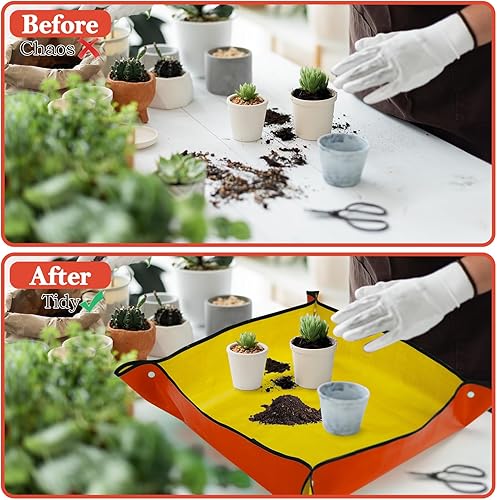 Miniatura 4 de 2 alfombrillas de trasplante para trasplante de plantas, tapete de jardinería de 39 pulgadas y tapete naranja para macetas de 26 pulgadas para
