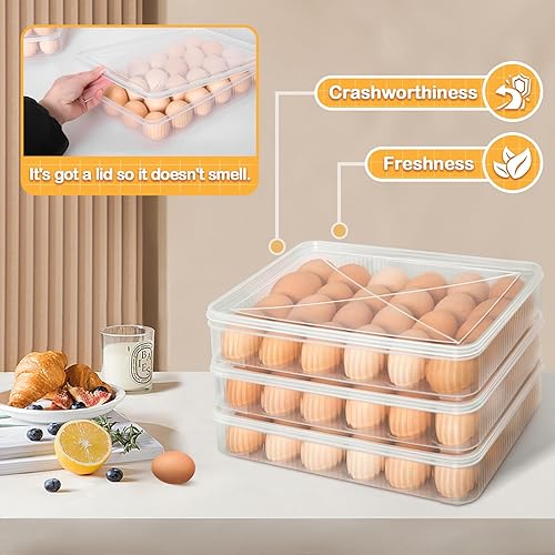 Miniatura 5 de LIYYOO Recipientes para huevos con tapa, soporte para huevos para refrigerador, organizador de huevos para refrigerador, cartón de huevos de