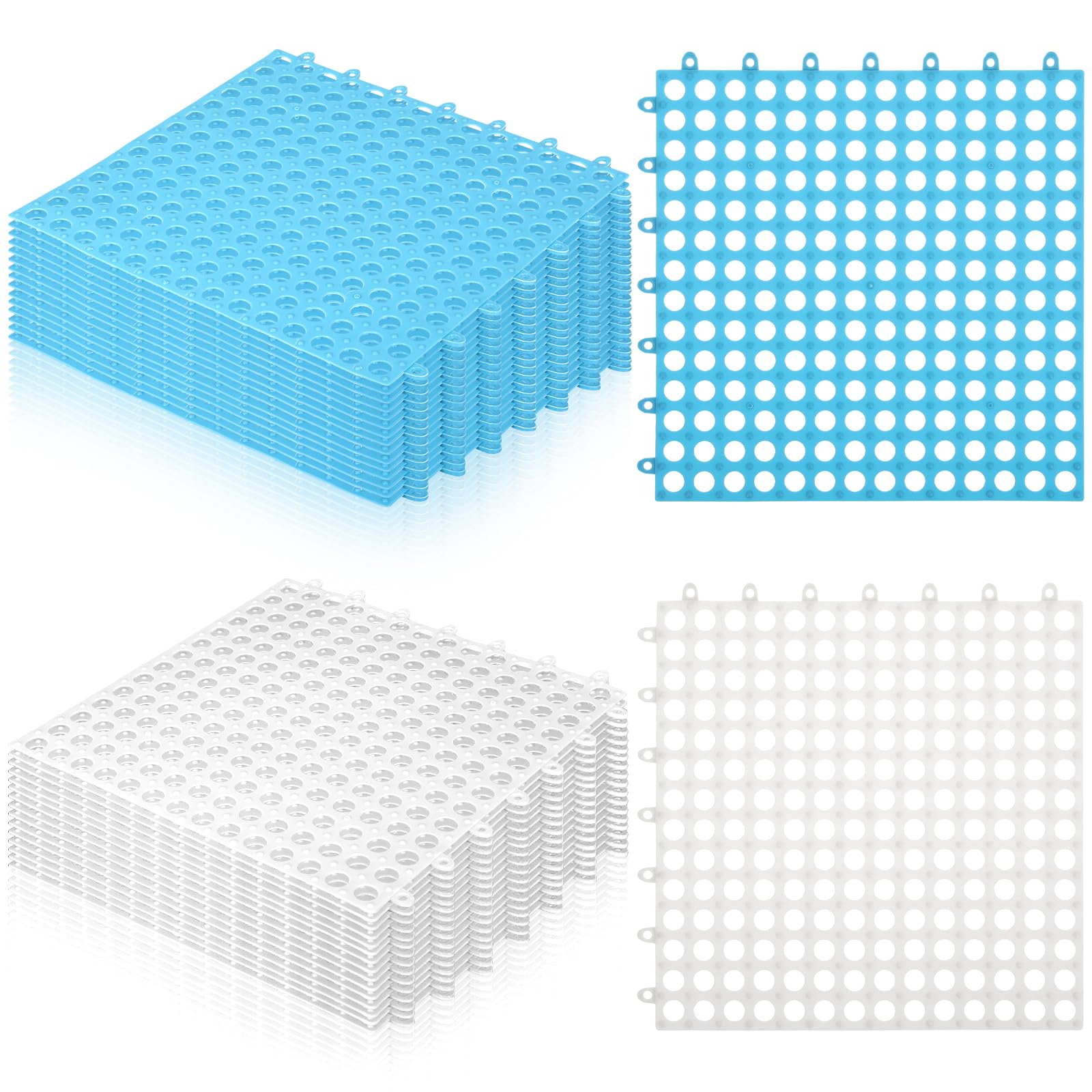 30 Pack 11.8” x 11.8” Interlocking Floor Tiles Bulk White Drainage Pool Flooring Mats Swimming Pool Non Slip Splicing Waterproof Splash Matting Mesh Doormat Modular Interlocking Water Drain 3x10 ft — Amazon image 10