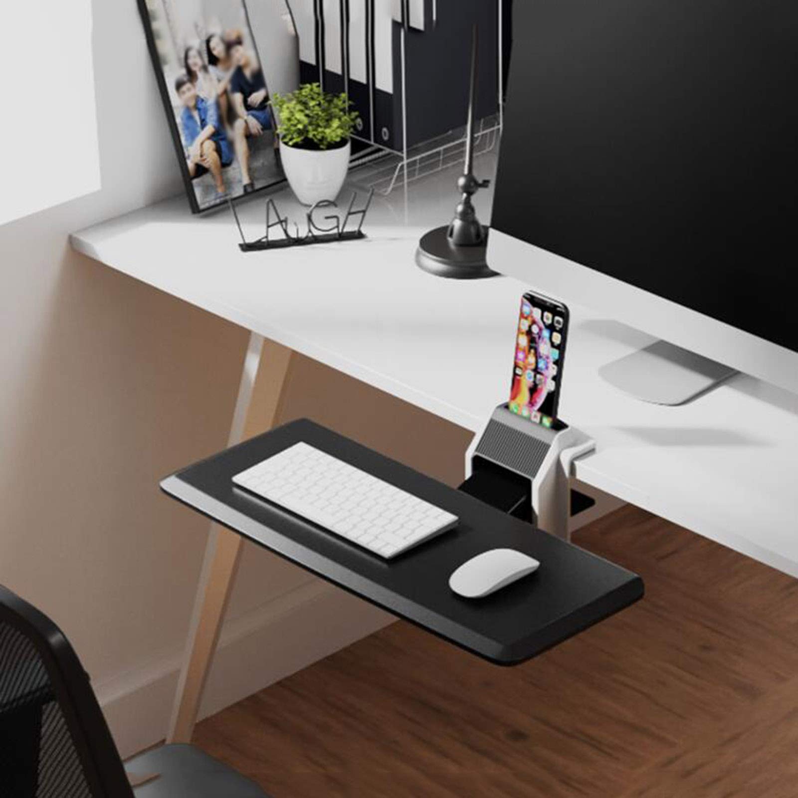 Ergonomia Szuflada Na Klawiaturę Pod Biurkiem, Regulowana Półka Na Klawiaturę, Klawiatura Komputerowa I Podstawka Pod Mysz, Szuflada Na Klawiaturę, Regulowana Wysokość/Kąt Nachylenia (Czarny)