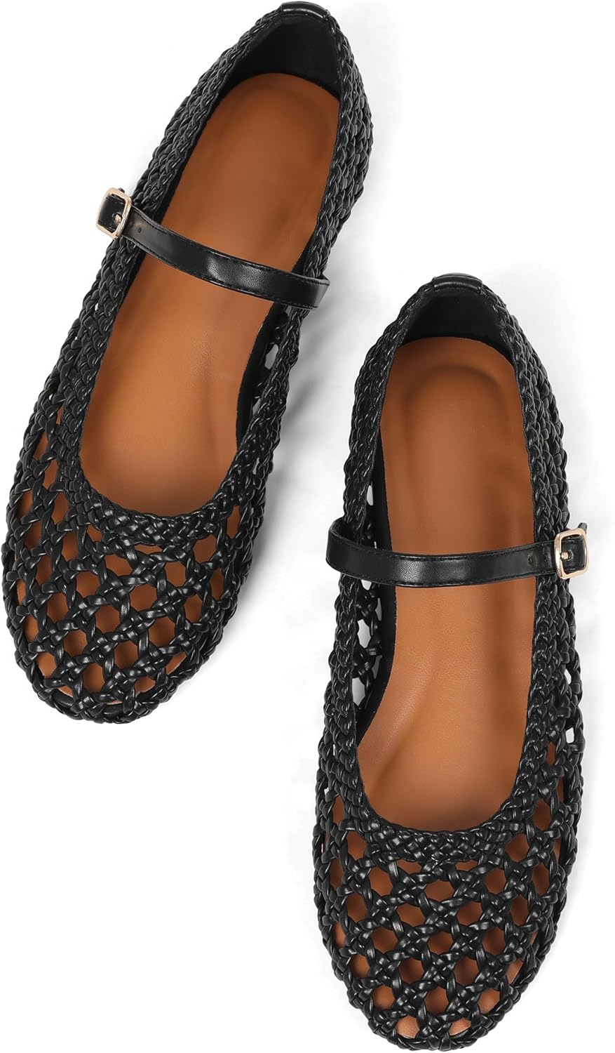 Woven Ballet Flats for Women Round Toe Weavy Ballerina Flat Shoes Adjustable Strap Dressy Comfortable Summer Mary Janes