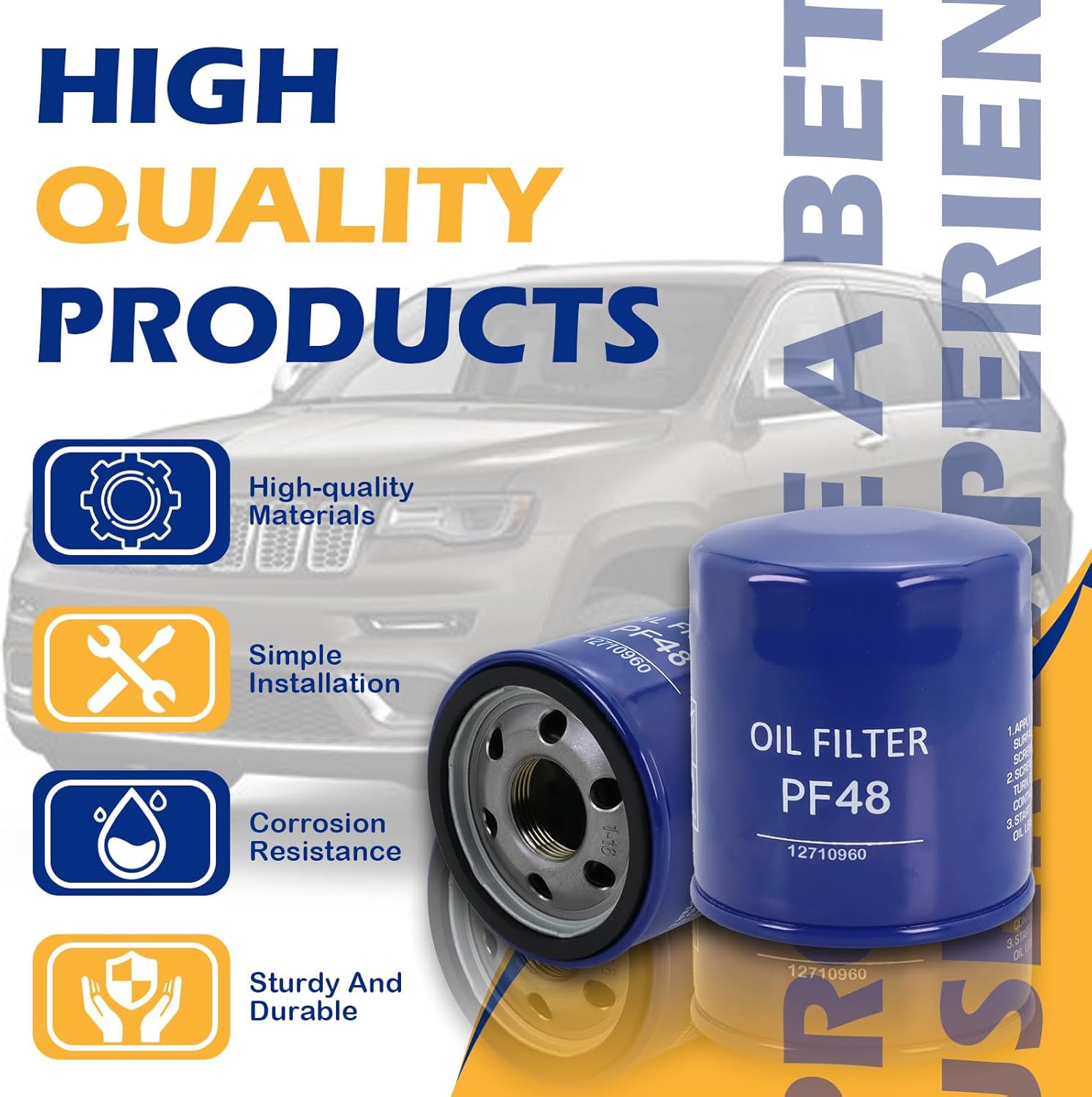 PF48 Engine Oil Filter Compatible with Chevy Silverado Tahoe Suburban, GMC Sierra Yukon Savana, Cadillac Escalade CTS, Dodge Caliber Charger Journey, Buick Allure, Replaces 89017524 57060 (6 pcs)