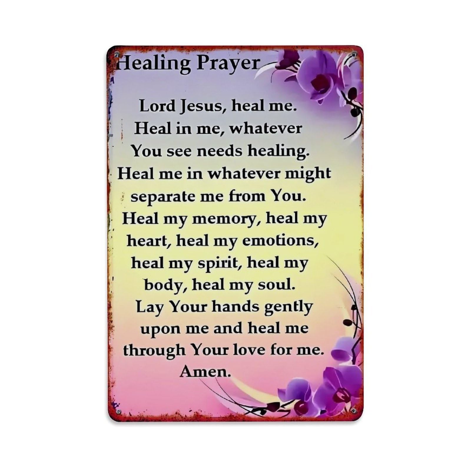 Jdfenggu Vintage Healing Prayer With Purple Flowers Retro Metal Tin Sign, Decor Art Poster For Bar, Home, Man Cave, Kitchen, Laundry Room Gift 8X12inch