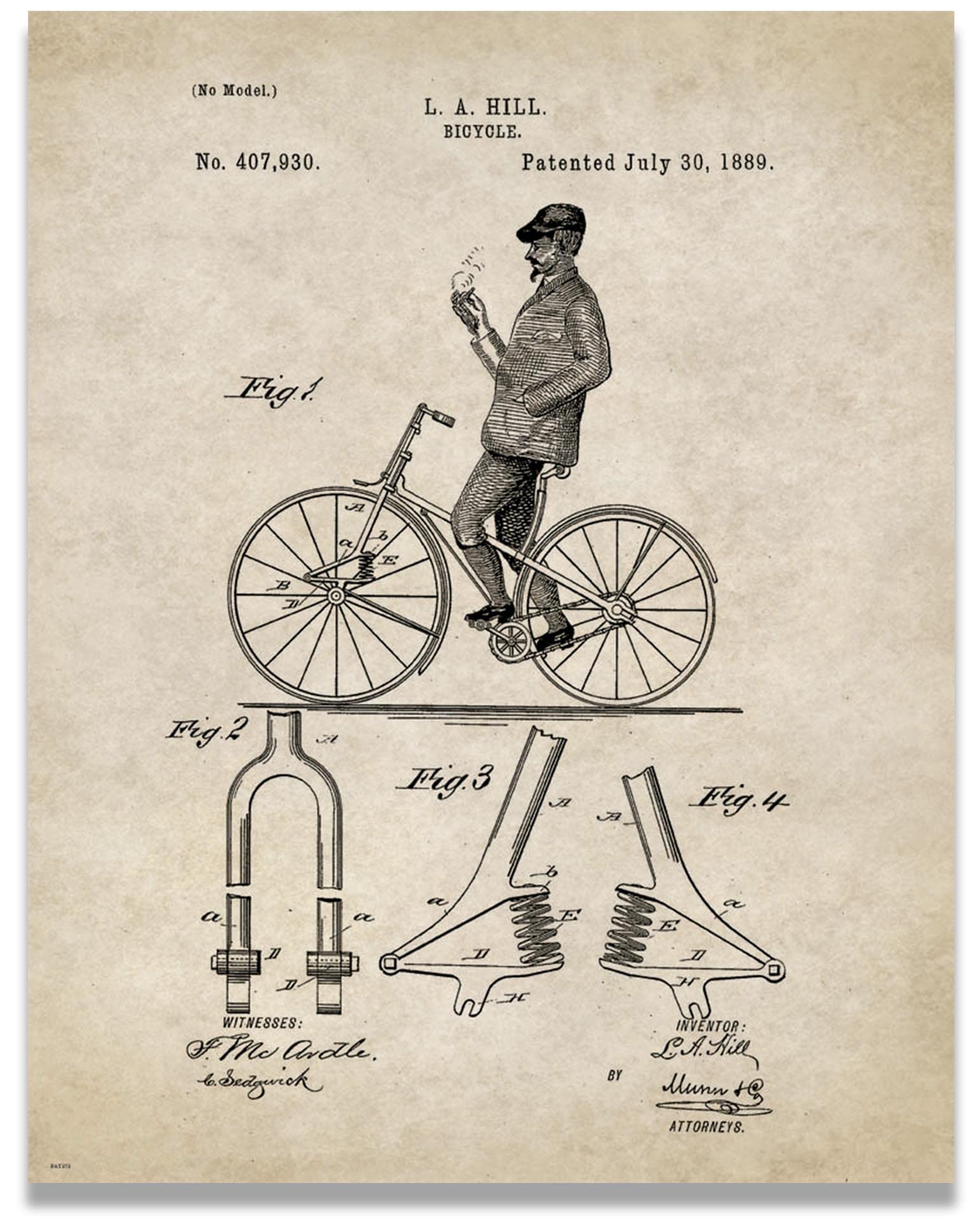 Apple Creek Bicycle Motivational Patent Poster Art Print Museum Mountain Bike Helmet Shorts Parts 11x14 Wall Decor Pictures: Posters & Prints