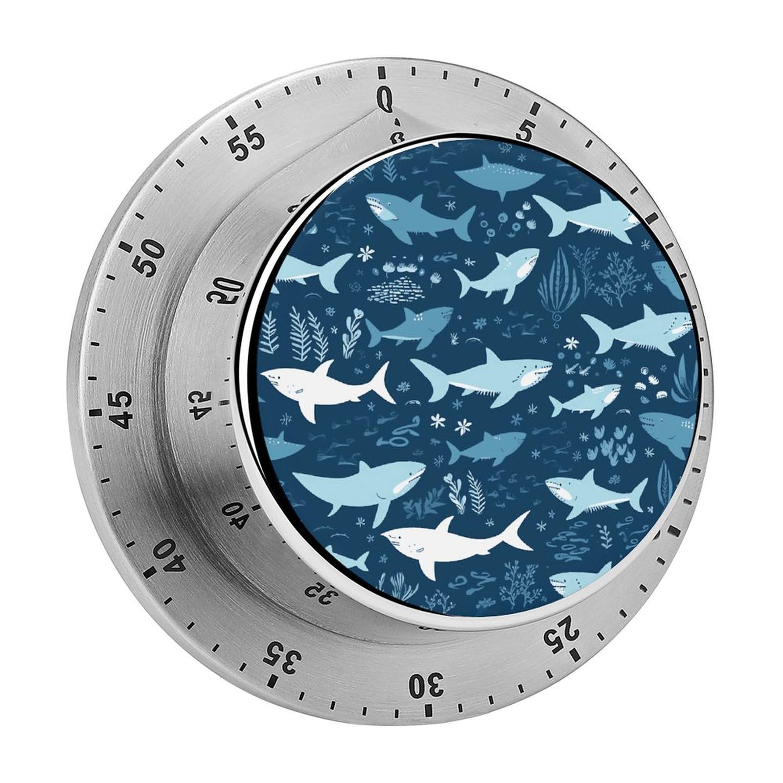 Sharks Timer Loud Mechanical Timer Stainless Steel 60-Minute Kitchen Timers Waterproof Chef Cooking Timers Sport Countdown Clock Portable Countdown Alarm Adult