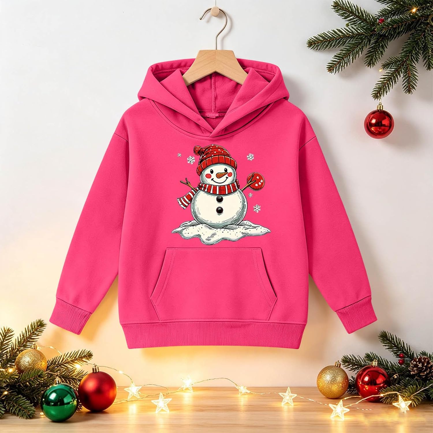 Kids Christmas Snowman Hoodie Graphic Pullover Winter Holiday Sweatshirt