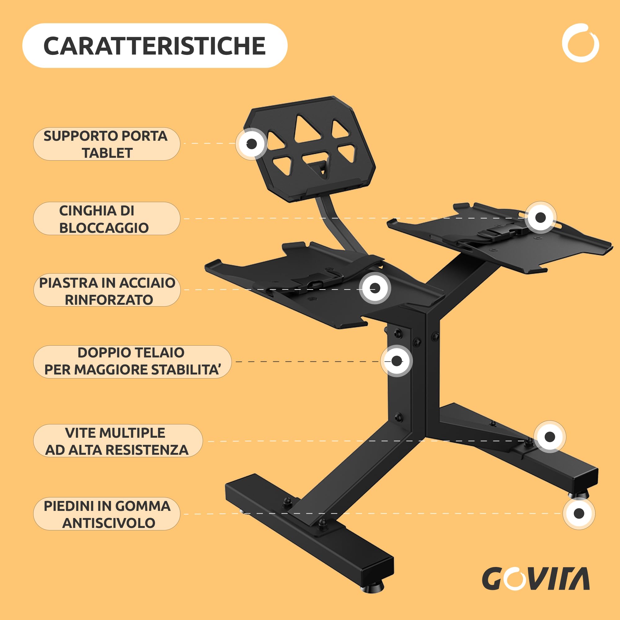 GOVITA - Rastrelliera Manubri Regolabili Porta Dischi Pesi Coppia Manubri Supporto bilanciere per Palestra Casa Carico Massimo di 300Kg, con supporto TABLET