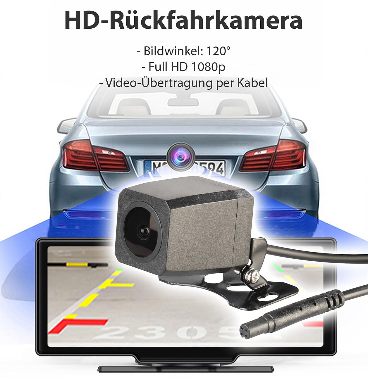 Lescars Carplay Display: IPS-HD-Touchscreen für Apple CarPlay mit 10,26"/26 cm & Rückfahrkamera (Auto Bildschirm, Dashcams, SD)