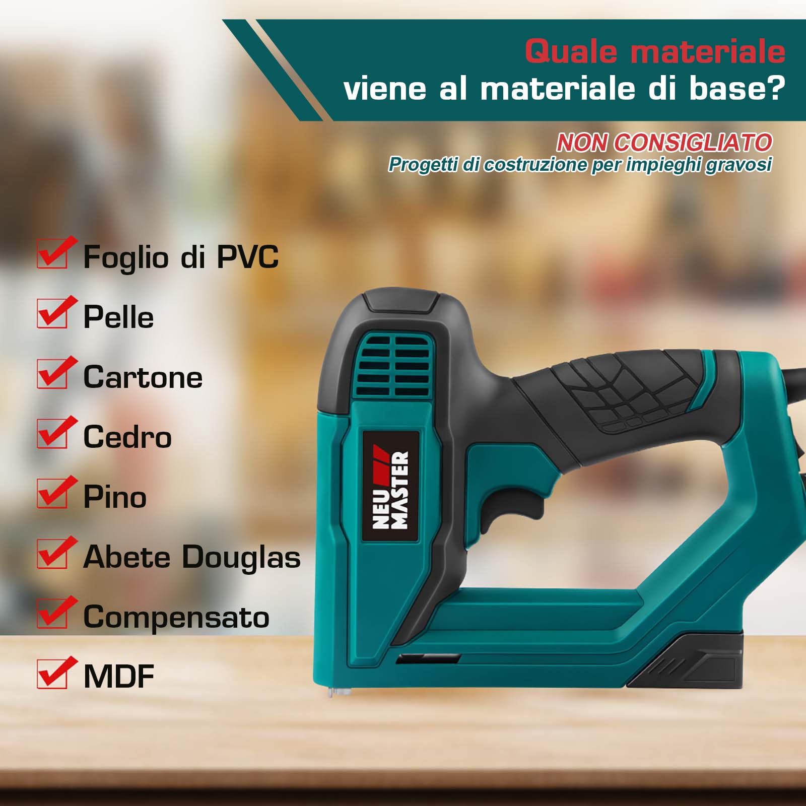 NEU MASTER Sparachiodi Elettrica, Graffettatrice/Chiodatrice Elettrica per DIY Tappezzeria Leggera/Legno/Lavori Tessili, Inclusi 400 Graffe e 200 Chiodi