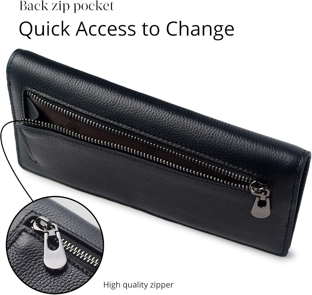 Bveyzi Ultra Slim Thin Leather RFID Blocking Credit Card Holder Bifold Clutch Wallets for Women