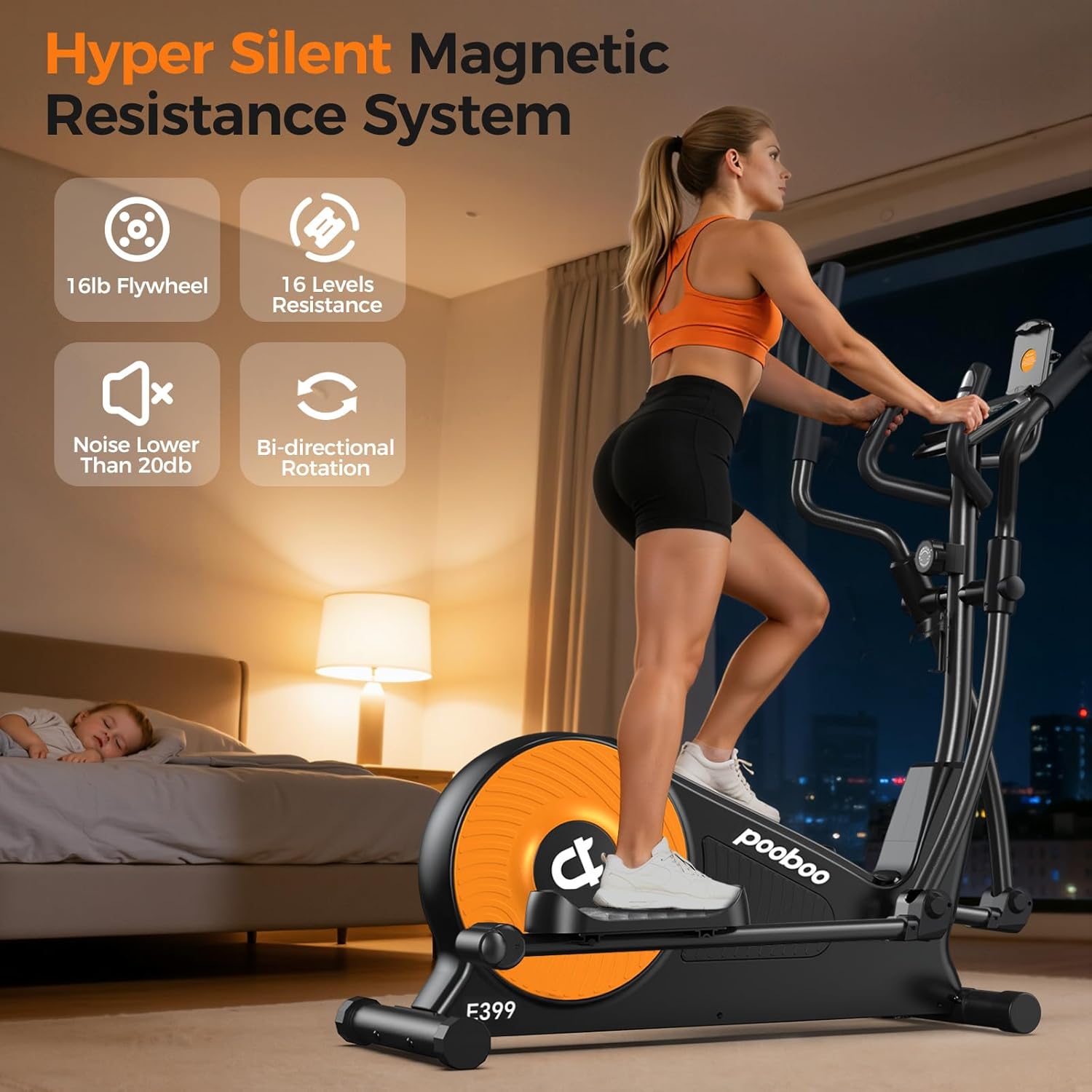 pooboo Elliptical Machine, Elliptical Exercise Machine with 16-Level Resistance&Quiet Magnetic Driving System, Elliptical Machine for Home with LCD Monitor,15.5-17IN Stride, 350LBS Weight Capacity
