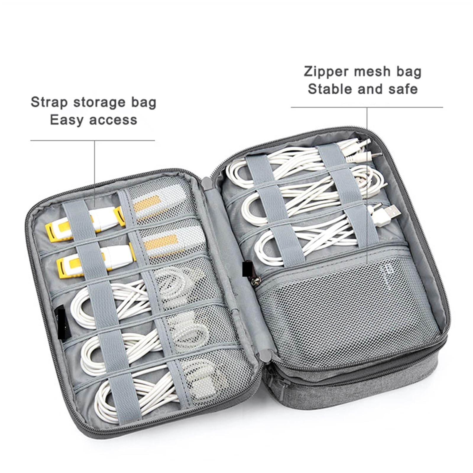 Borsa Organizer Per Cavi Custodia multiuso/organizzatore for accessori elettronici da viaggio 2 pezzi, for Power Bank, disco rigido, caricabatterie(Double layer black)