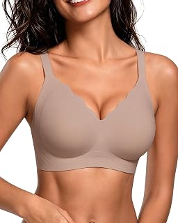 HORISUN Wavy V Neck Wireless Full Coverage Supportive Bra | No Underwire Comfort,Seamless Back Smoothing,Anti-Sag,Full Day Support T-shirt bra,Convertible Straps,Casual Daily Bralette