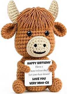 Funny Happy Inspirational Birthday Gifts for Women, Men, Best Friend, Sister, Mom, Dad, husband, boyfriend, Unique Birthday Decorations Crochet Highland Cow Gift Card for Her, Him Ideas, Mothers Day