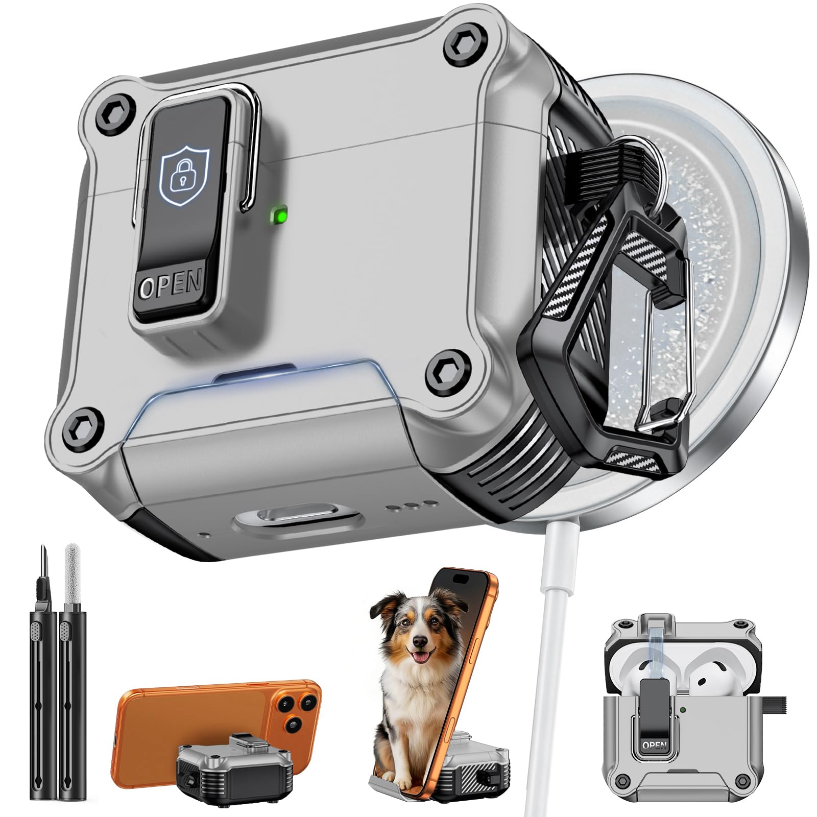 Inesore for AirPods 4 Case with Secure Lock (Silver)