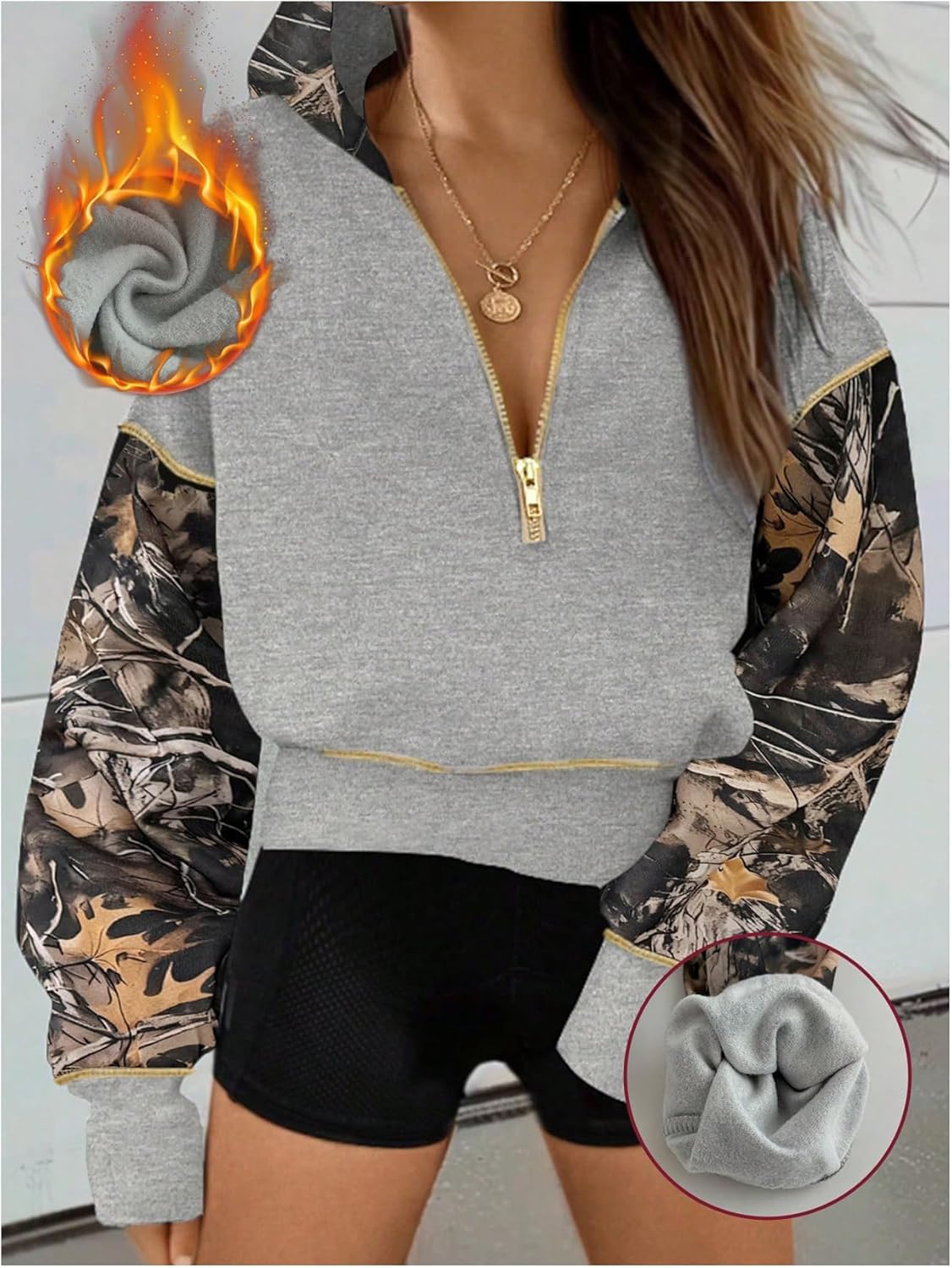 SOLY HUX Women's Half Zip Sweatshirt Camo Print Long Sleeve Hooded Shirts Fall Hoodies - Image 5