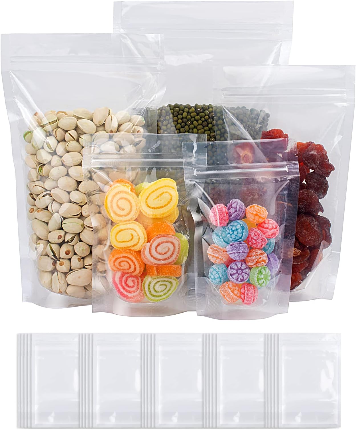 YOFADCIResealable Pouches, Sealable Bags, Transparent Stand Up Food Bags, Clear Zipper Lock Bags, Sealable Pouches, Applicable for Nuts, Grain, Coffee Beans, Tea Leaves, Spices, etc. 10x15cm 100PCS