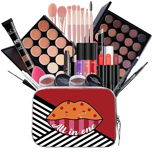 MAEPEOR Kit de maquillaje todo en uno para niñas y mujeres, juego completo de regalo de maquillaje de 27 piezas con lápiz de cejas, delineador de