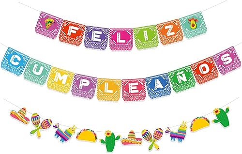 Colarr Juego de 3 pancartas de cumpleaños con temática mexicana, multicolor (rojo, verde, amarillo) de cartón rectangular para fiestas