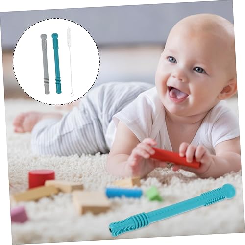 BESPORTBLE Teether with Hollow Silicone Molar and Cleaning Brush Comfortable Grip Chewing for Boy Girl Helps Gum Drooling and Biting Easy to Clean Suitable