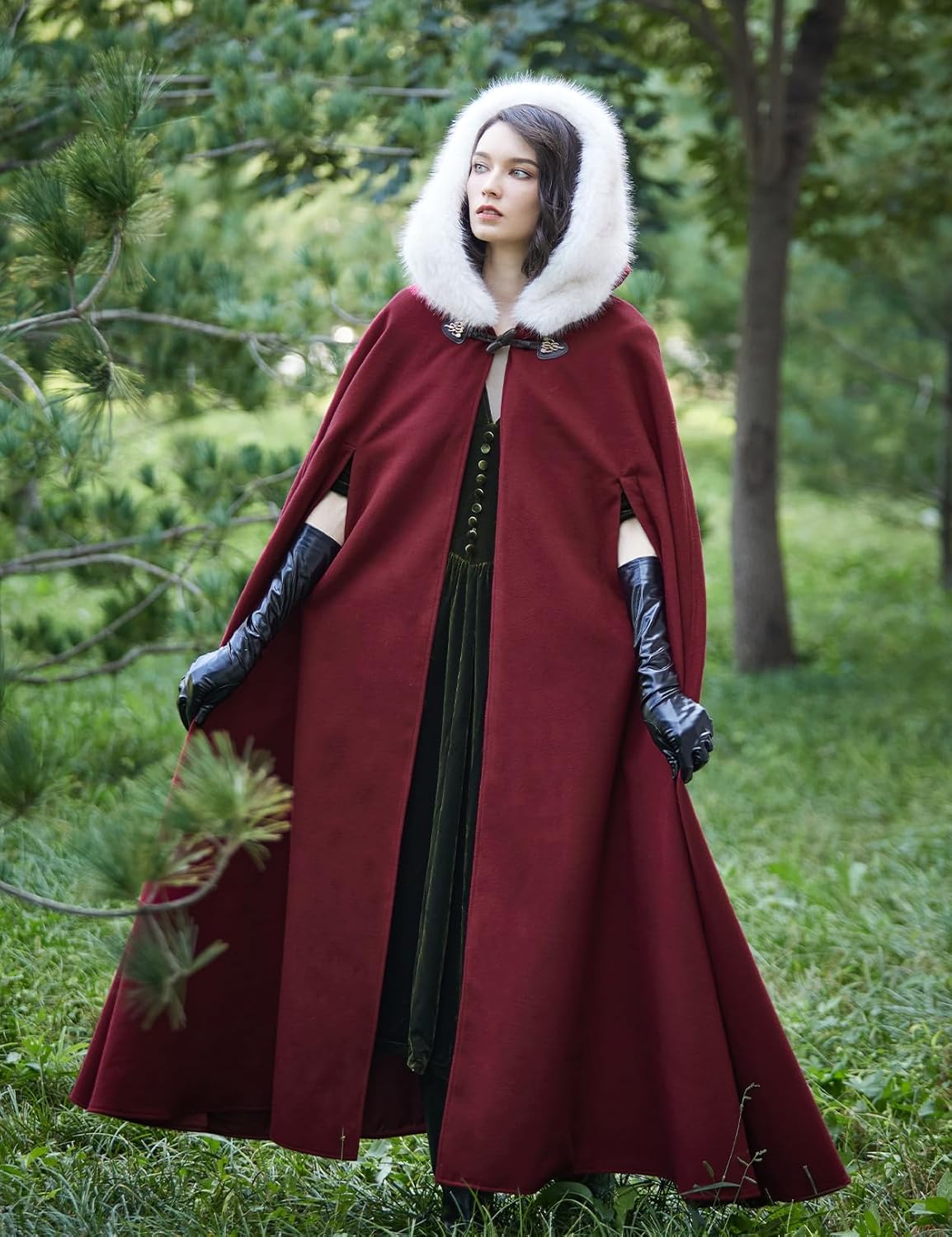 BEAUTELICATE Renaissance Hooded Cloak Cosplay Medieval Wool Blend Halloween Winter - Image 3