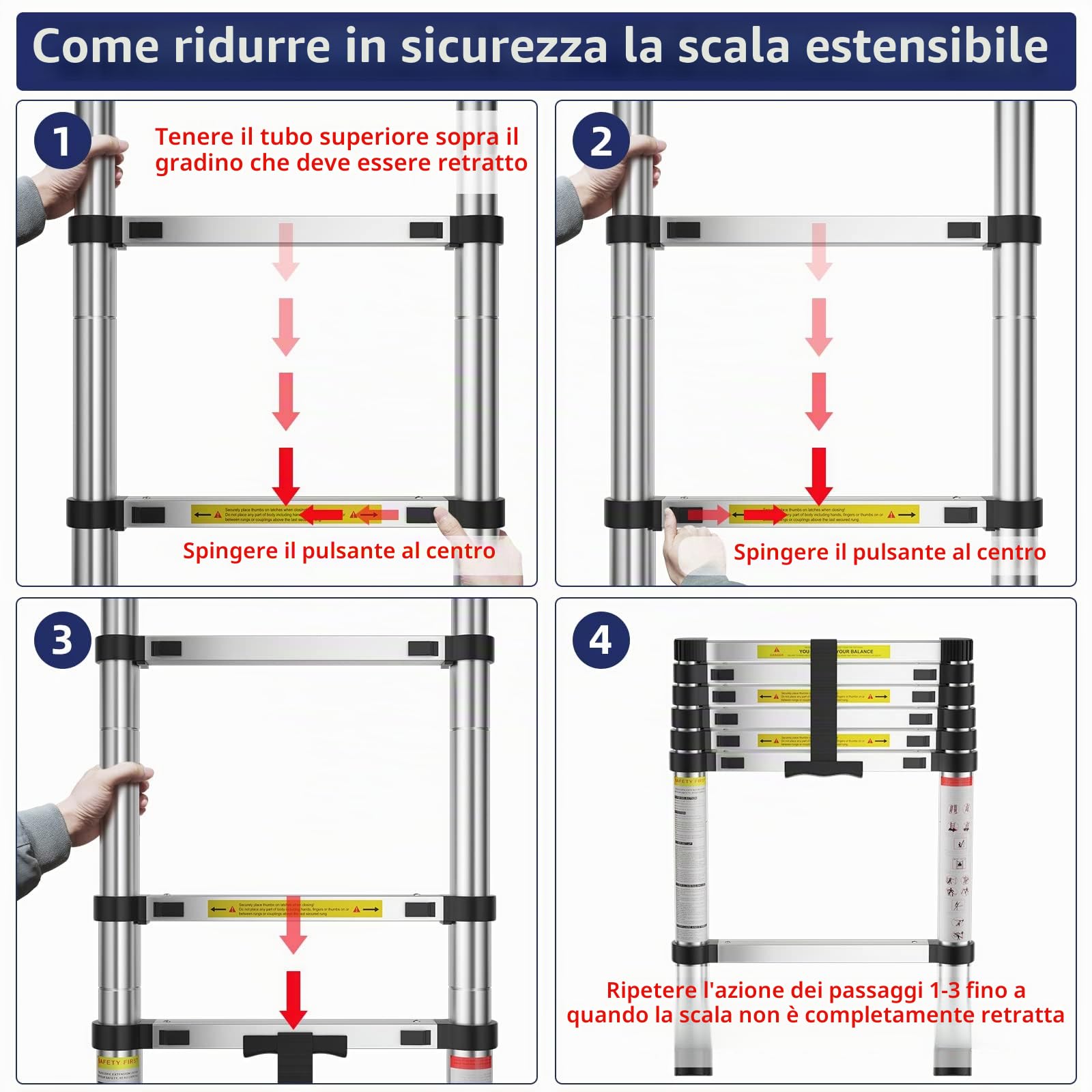 MGENLONG Scale di estensione da 6,6 FT, scale pieghevoli leggere, scale telescopiche in alluminio per casa, scala telescopica pieghevole per camper, soffitta, uso quotidiano a casa, capacità 330 lb..