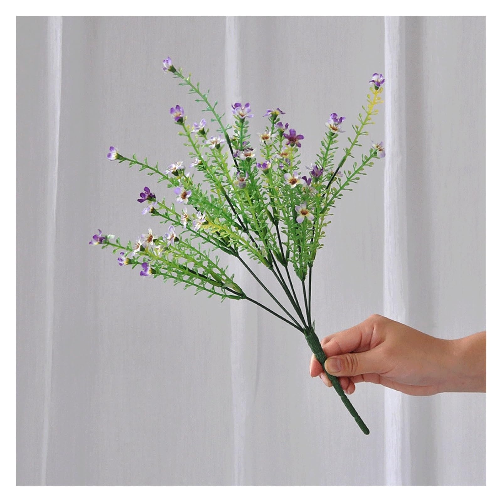 Plante verte d'herbe de phénix à 7 branches en argent pour décoration intérieure
