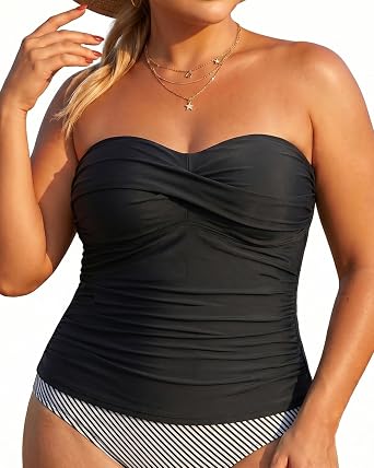 Aqua Eve Plus Size Tankini Top Only Bandeau Swim Top Strapless Swimsuit Top Twist Front Bathing Suit Top No Bottom
