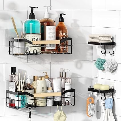 Amazon.com: TJ.MOREE Shower Caddy 4 Pack, Adhesive Black Bathroom