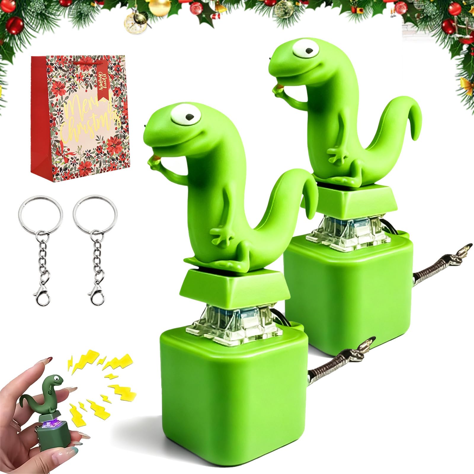 NNBWLMAEE Lizard Button, Lizard Keychain with Rechargeable LED Light & Realistic Croak, Lizards Push & Click Keychain, Portable Stress Reliever for Anxiety & Sensory Fun (2pcs)