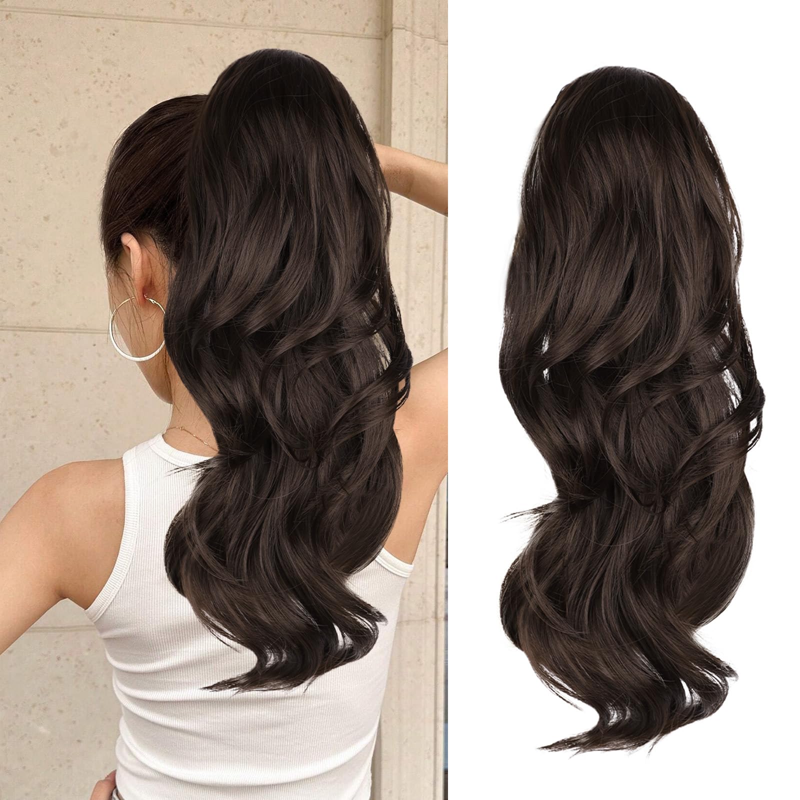 Photo 1 of CHRSHN Ponytail Extension, 20 Inch Wavy Brown Synthetic