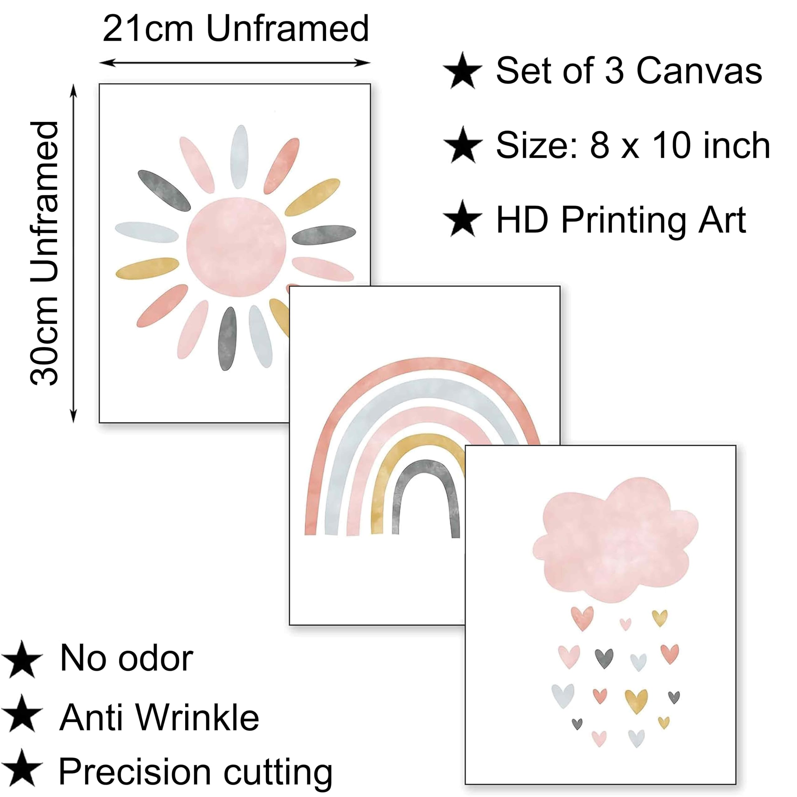 Set di 3 poster arcobaleno，Quadri Cameretta Bambino Poster Cameretta，decorazione per la cameretta dei bambini，formato A4