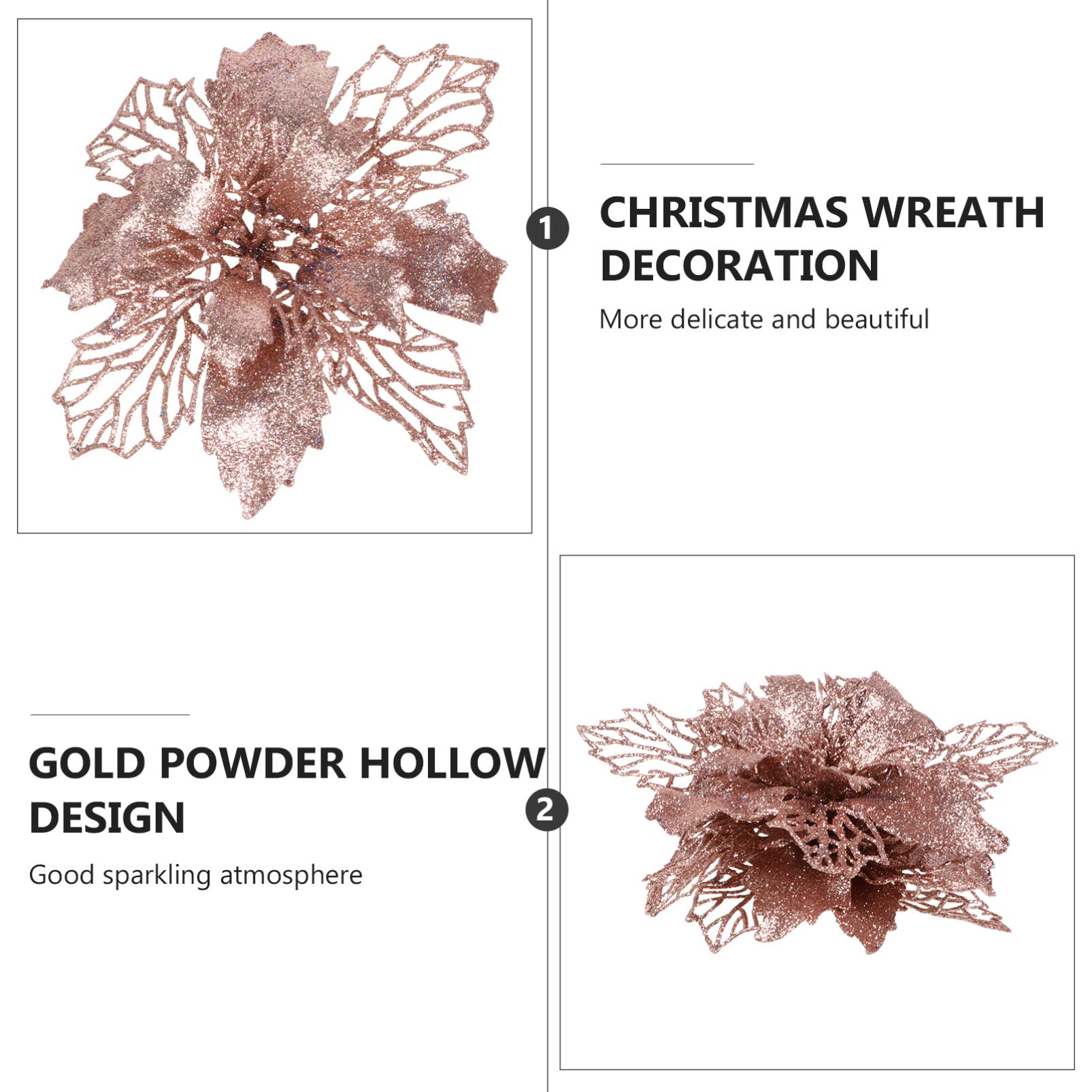 TOYANDONA 12 x Christmas Glitter Poinsettia Artificial Flowers