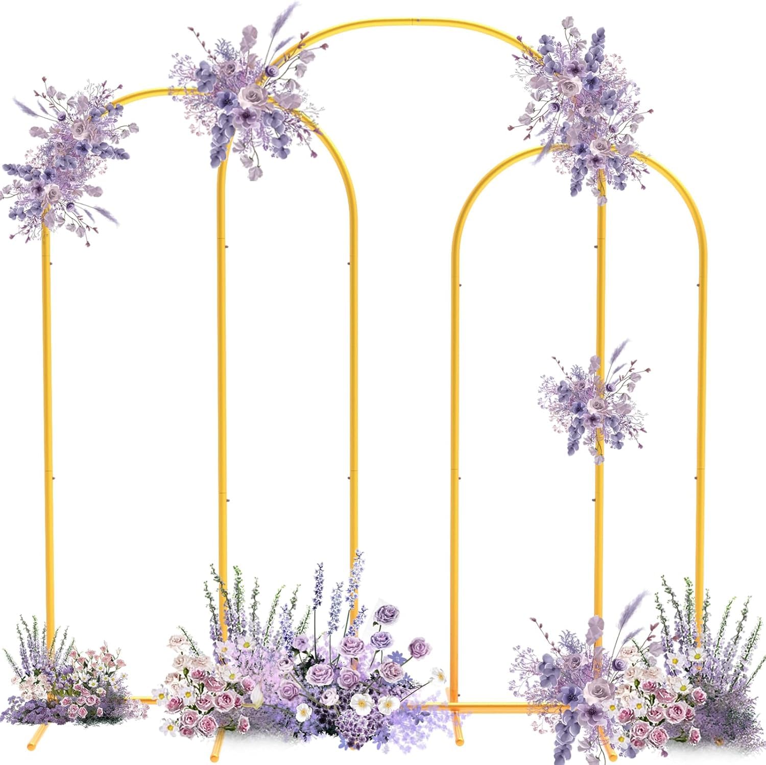 Goldfarbener Metallbogen-Hintergrundständer 7.2FT 6.6FT 5.9FT 3 Stück für Hochzeit