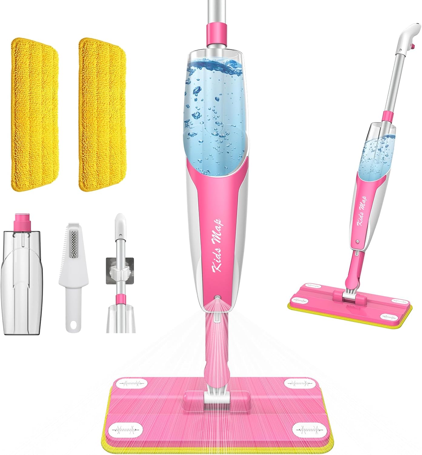 Kids Spray Mop - 30 Inch, 420ml Large Water Tank, Effective Cleaning Tool & Fun Montessori Toy, Pretend Play Housekeeping Set Toddlers Love (Magenta)