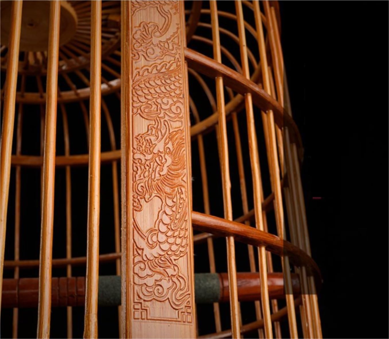 Birdcage Indoor Outdoor Portable Birdcages Creative Carved Birdcage Bamboo Bird Cages Durable Bird Cage Vintage Bird Carriers Flight Cage for Birds(36cm)