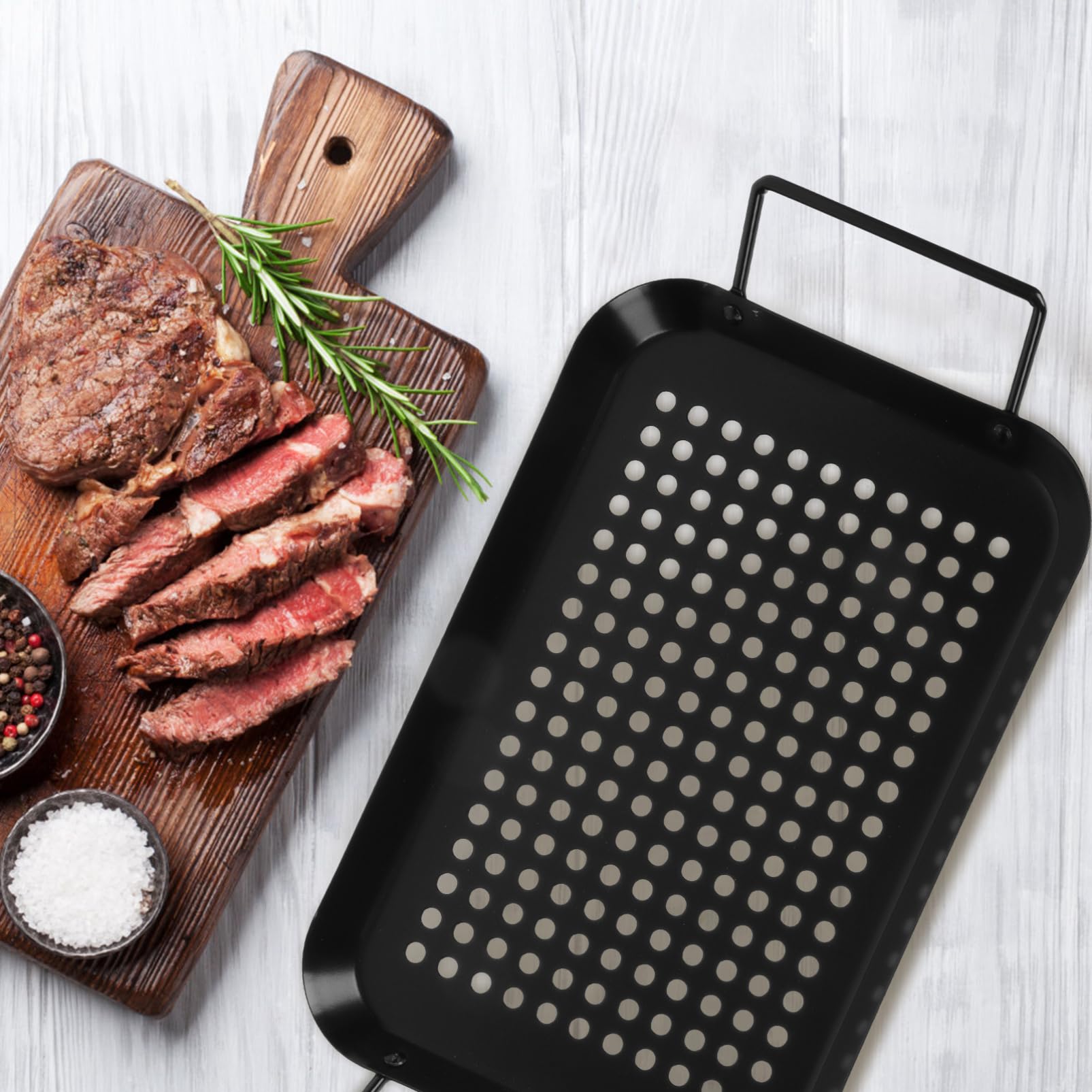 Kisangel 1 Pezzo Piastra Barbecue Antiadente per Verdure e Carne Utensile BBQ con Manici per e Design Pratico e Facile da Usare