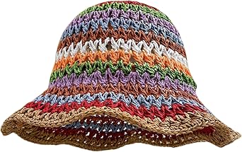 Straw Bucket Hats for Women Beach Hats for Women Packable Summer Rainbow Hat Travel Handmade Sun Hats