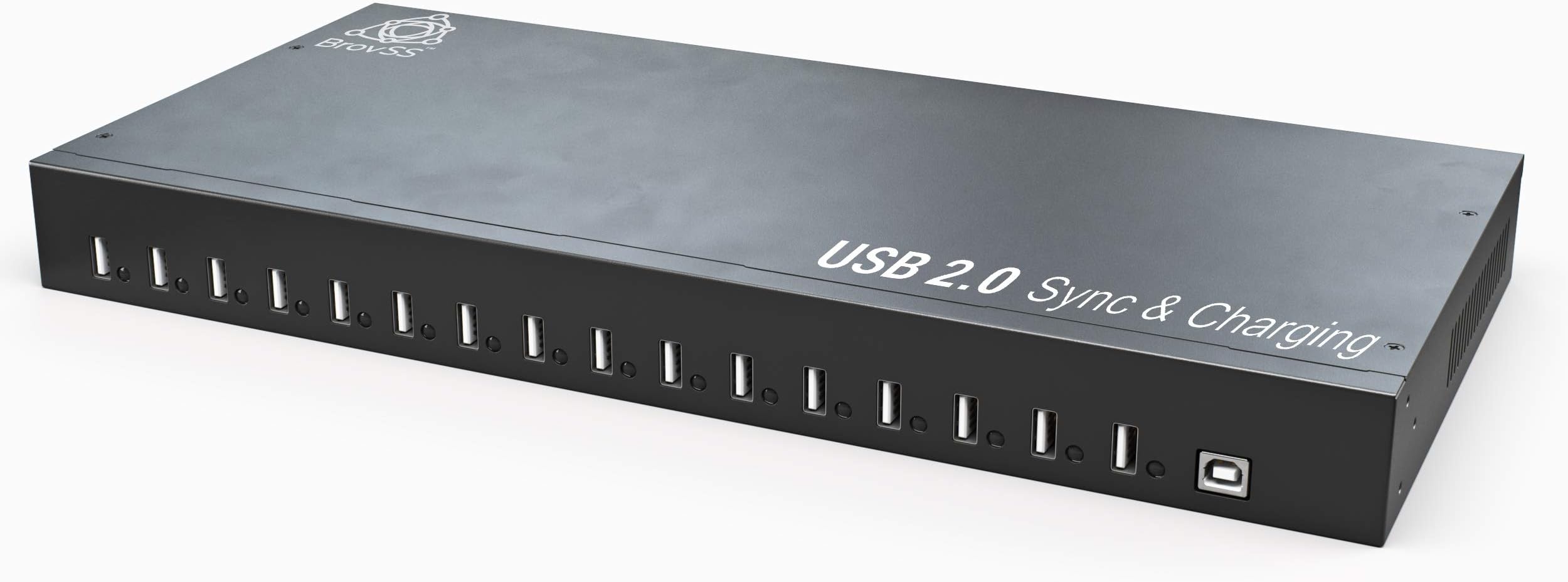 Powered USB Hub - 16-Port USB 2.0 Hub - Charging Hub for Multiple Devices with 5V 40A Power Adapter 200W - LEDs - Great for Home and Office (Black)