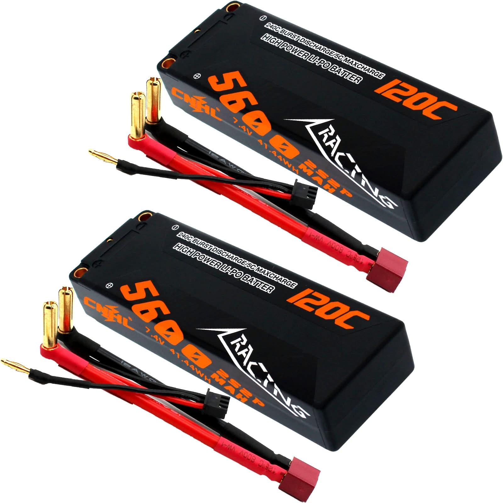 CNHL 2s Lipo Battery 120C 5600mAh 7.4V Lipo Battery Hard Case with Dean-Style T Connector for RC Car Trucks RC Airplane RC Boat 1/8 1/10 RC Vehicles(2 Packs)
