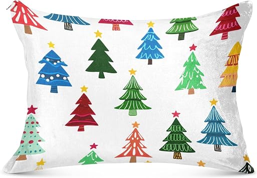 Burbuja Christmas Tree Pillowcase Queen Size 20x30 in, Ultra Soft and Cozy Plush Pillow Case Cover with Zipper for Hair Skin